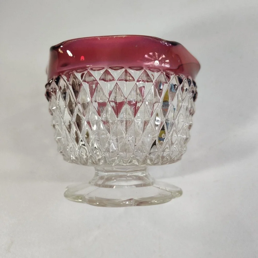 Vintage Indiana Glass Diamond Point Ruby Red Flash Candy/Trinket‎ Dish
